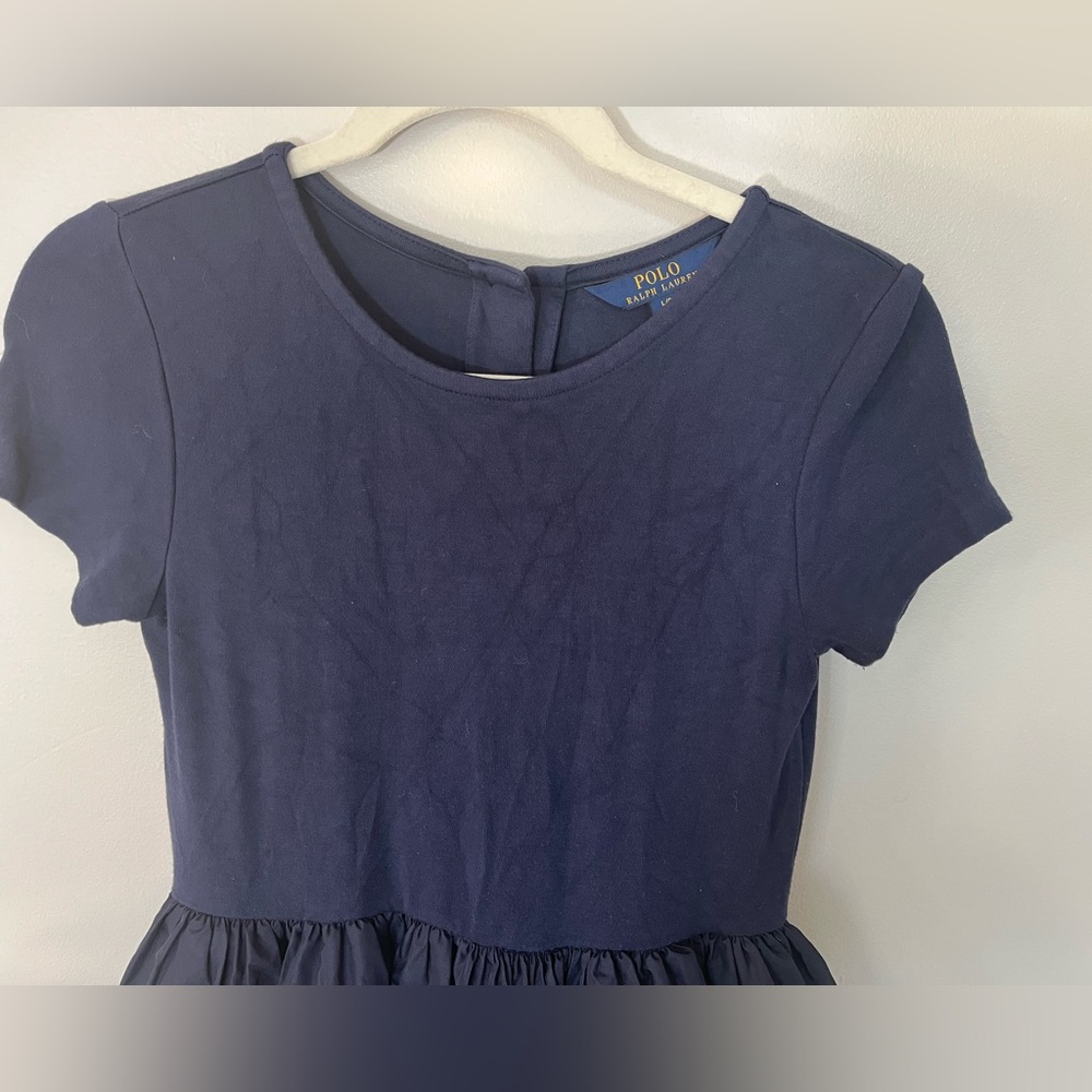 Polo Ralph Lauren Girl’s Navy Short Sleeve Dress with Taffeta Size L (12-14) - Picture 3 of 6